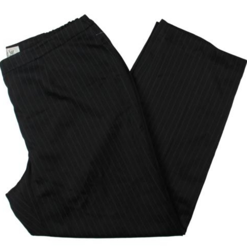 Le Suit Black Pants Pinstriped Elastic Back -23